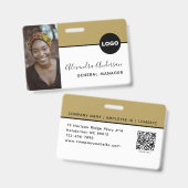 Employee Bedrijfs-ID-foto logo QR-code Zwart Goud Badge (Voor- en achterkant)