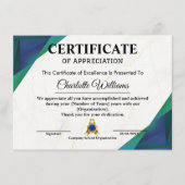 Employee Certificate of Achievement Award Informatiekaartje (Voorkant)