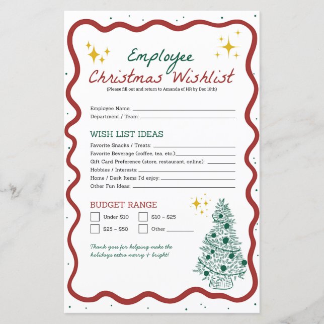 Employee Christmas Wish List Office Gift Exchange (Voorkant)