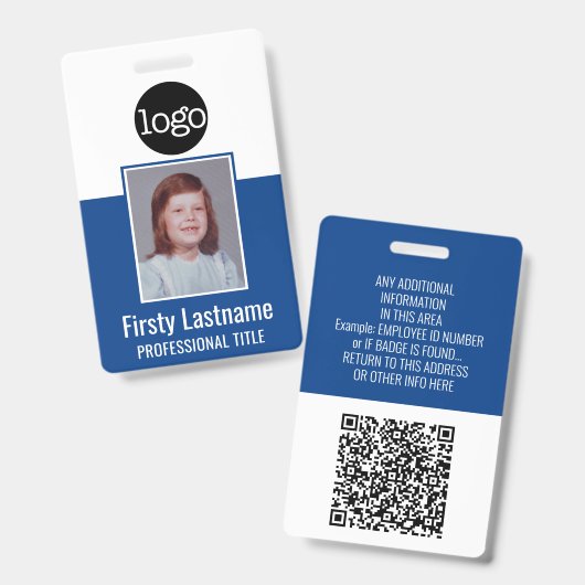 Employee ID - Foto, QR-code, logo, naam Blauwe Bad Badge (Voor- en achterkant)
