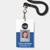Employee ID - Foto, QR-code, logo, naam Blauwe Bad Badge (Voorzijde met lanyard)