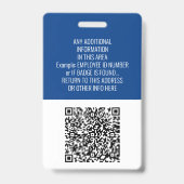 Employee ID - Foto, QR-code, logo, naam Blauwe Bad Badge (Achterkant)