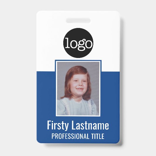 Employee ID - Foto, QR-code, logo, naam Blauwe Bad Badge (Voorzijde)