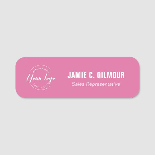 Employee Magnetic Custom Business logo pink Naamplaatje (Voorkant)