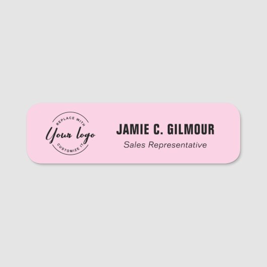 Employee Magnetic Custom Business logo pink Naamplaatje (Voorkant)