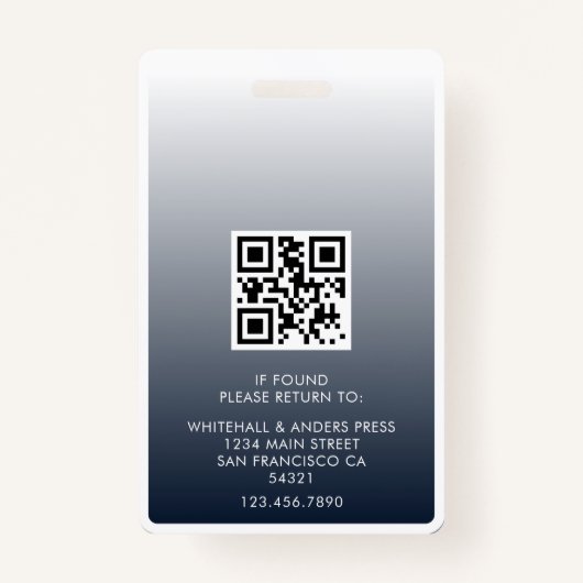 Employee Pass Foto Logo | Navy Blue Gradient Badge (Achterkant)