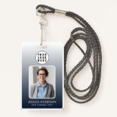 Employee Pass Foto Logo | Navy Blue Gradient Badge (Voorkant met draagriem)
