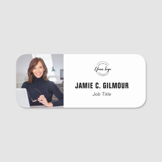 Employee photo Custom Business logo magnetic  Naamplaatje (Voorkant)