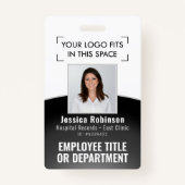 Employee Photo ID Barcode Logo Black & White Curve Badge (Voorkant)