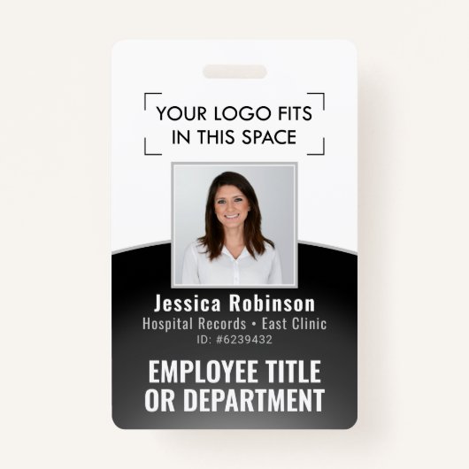 Employee Photo ID Barcode Logo Black & White Curve Badge (Voorkant)