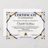 Employee Recognition Certificate Blue Gold Informatiekaartje (Voorkant / Achterkant)