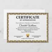 Employee Recognition Certificate of Appreciation Informatiekaartje (Voorkant / Achterkant)