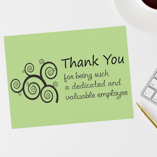 Employee Thank You with swirly vine Briefkaart