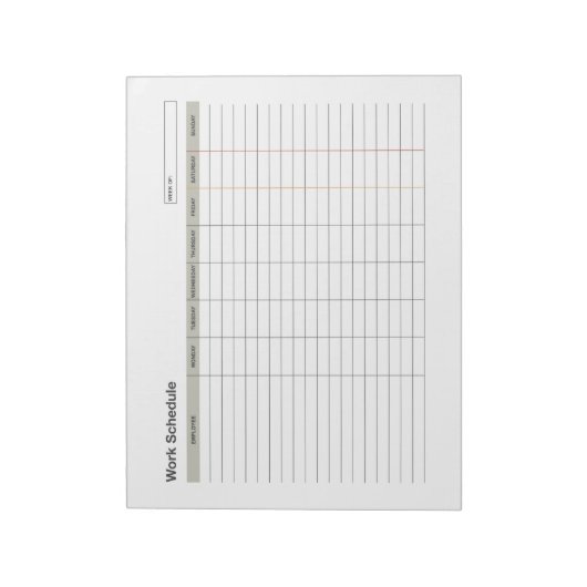 Employee Work Schedule  Notitieblok (Linkerzijde)