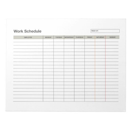 Employee Work Schedule Notitieblok (Voorkant)