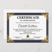 Employee Years of Service Certificate Gold Informatiekaartje (Voorkant / Achterkant)