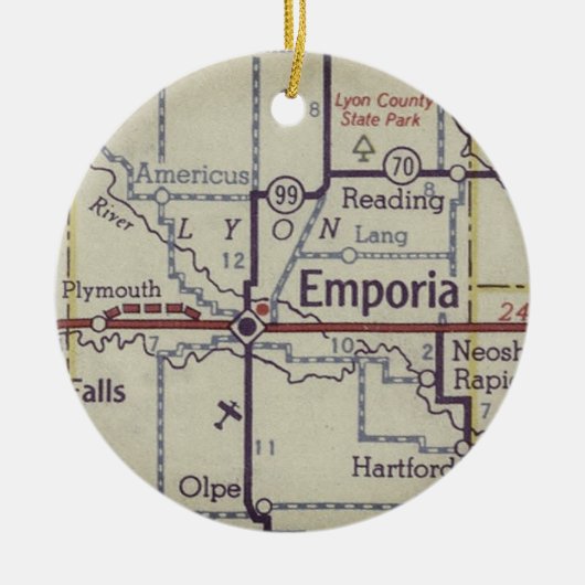 Emporia Kansas Vintage Map Keramisch Ornament (Voorkant)