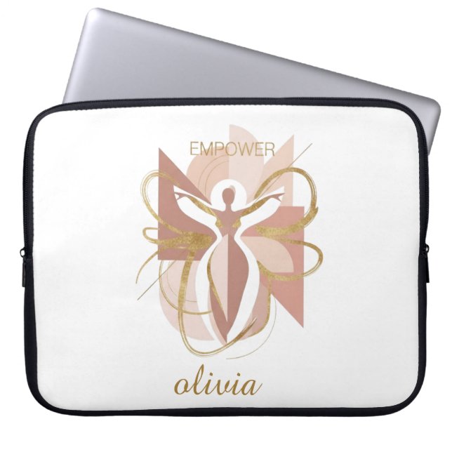 Empower Abstract Golden Woman Silhouette Art Laptop Sleeve (Voorkant)