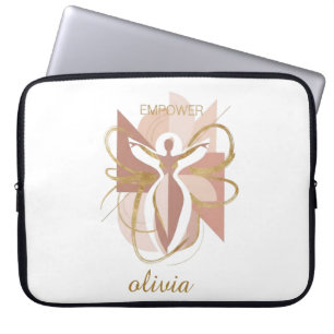 Empower Abstracte Gouden Vrouw Silhouet Kunst Laptop Sleeve