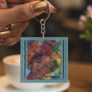 "Empower Women" Zwarte Vrouw Kunst Acryl Sleutelha Sleutelhanger