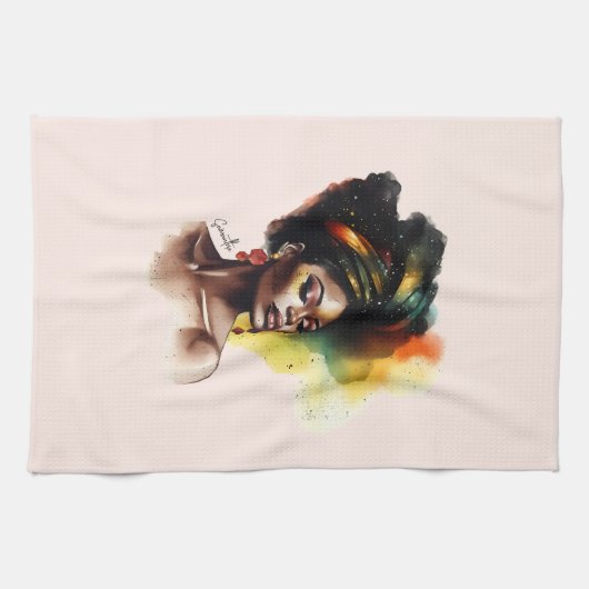 Empowered Afro-Amerikaanse Vrouw (2) Theedoek (Horizontaal)