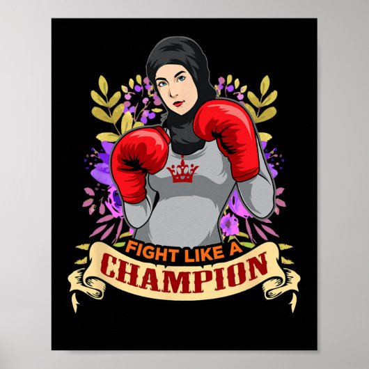 Empowered Arabische Hidjab Vrouw Boksen Kickboksen Poster (Voorkant)