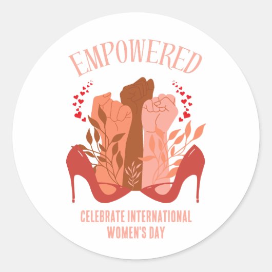 EMPOWERED Fists Stiletto Internationale Vrouwendag Ronde Sticker (Voorkant)