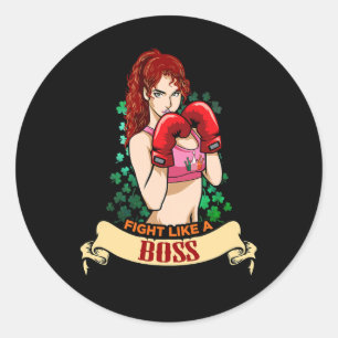 Empowered Sterke Ierse Vrouw Boksen Kickboksen Mei Ronde Sticker
