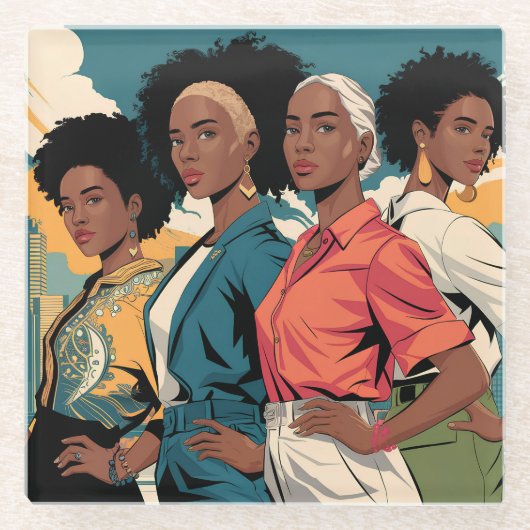 Empowered Women in Urban Mode Glazen Onderzetter (Voorkant)