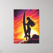 Empowering Surfer Girl Sunset Silhouette Pop Art Canvas Afdruk (Voorkant)