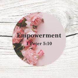 Empowerment 1 Peter 5:10 Verse Elegant Roze Rozen Ronde Sticker