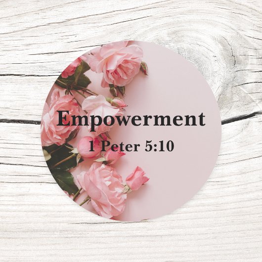 Empowerment 1 Peter 5:10 Verse Elegant Roze Rozen Ronde Sticker