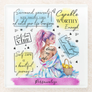 Empowerment van de vrouw inspireert positieve beve glazen onderzetter