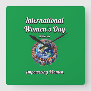 Empowerment van vrouwen. Internationale Vrouwendag Vierkante Klok
