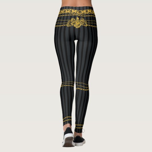 Empress Black & Grey Stripe Gold Chains Leggings (Achterkant)
