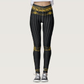 Empress Black & Grey Stripe Gold Chains Leggings (Voorkant)