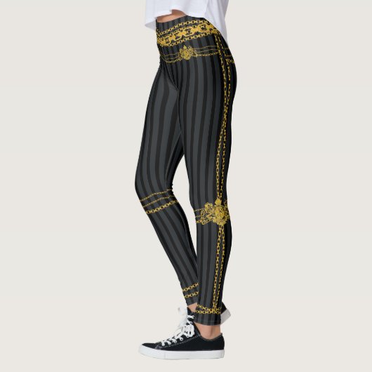 Empress Black & Grey Stripe Gold Chains Leggings (Links)