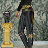 Empress Black & Grey Stripe Gold Chains Leggings
