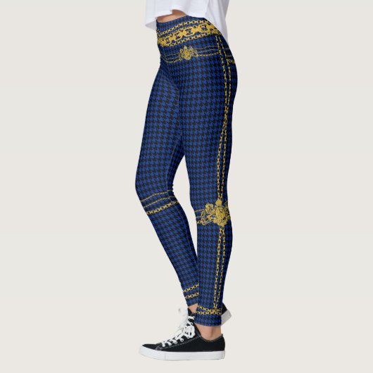 Empress Gold Chain Emblem Black Blue Houndstooth Leggings (Links)