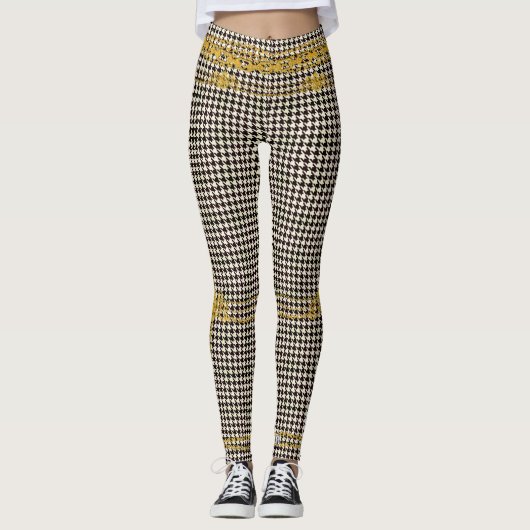 Empress Gold Chain Emblem Black Cream Houndstooth Leggings (Voorkant)