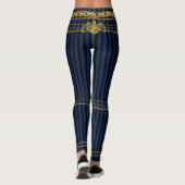 Empress Gold Chain Lion Emblem Black Blue Stripe Leggings (Achterkant)
