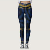 Empress Gold Chain Lion Emblem Black Blue Stripe Leggings (Voorkant)