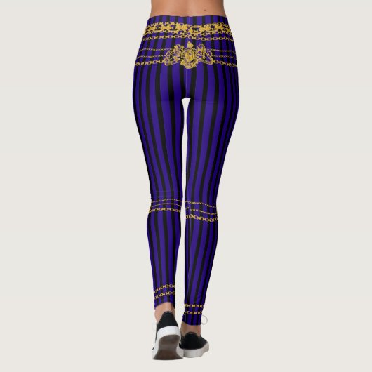 Empress Gold Chain Lion Emblem Black Paars Stripe Leggings (Achterkant)