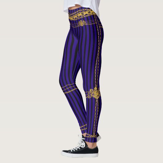 Empress Gold Chain Lion Emblem Black Paars Stripe Leggings (Links)