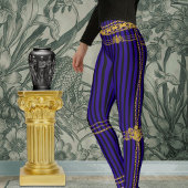 Empress Gold Chain Lion Emblem Black Paars Stripe Leggings