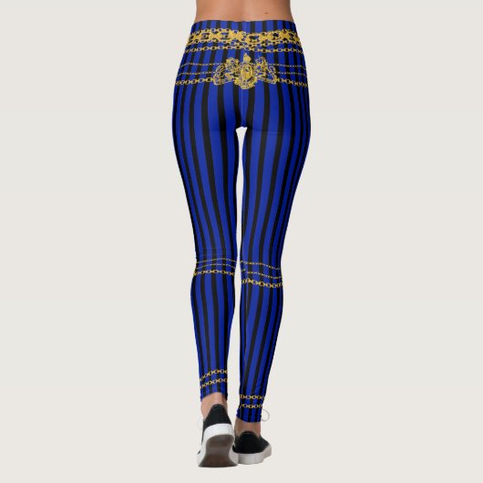 Empress Gold Chains Black & Blue Stripes Leggings (Achterkant)