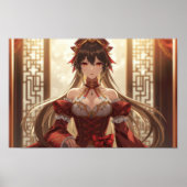 Empress of the East: Anime Girl in Luxurious Red D Poster (Voorkant)