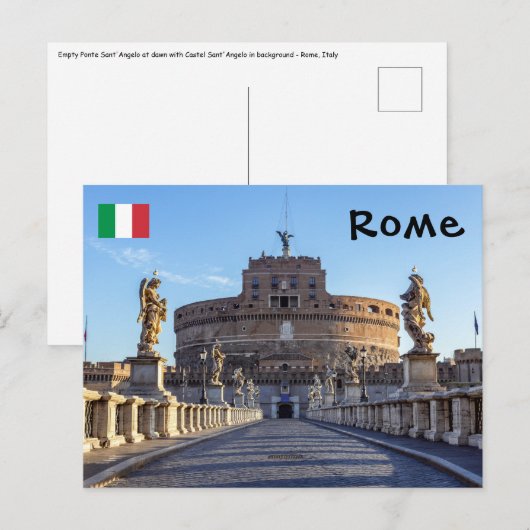 Empty Ponte Sant'Angelo bij zonsopgang - Rome, Ita Briefkaart (Voorkant / Achterkant)