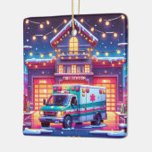 EMS Ambulance bij Brandweerkazerne Versierde Kerst Keramisch Ornament (Links)