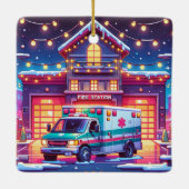 EMS Ambulance bij Brandweerkazerne Versierde Kerst Keramisch Ornament (Achterkant)
